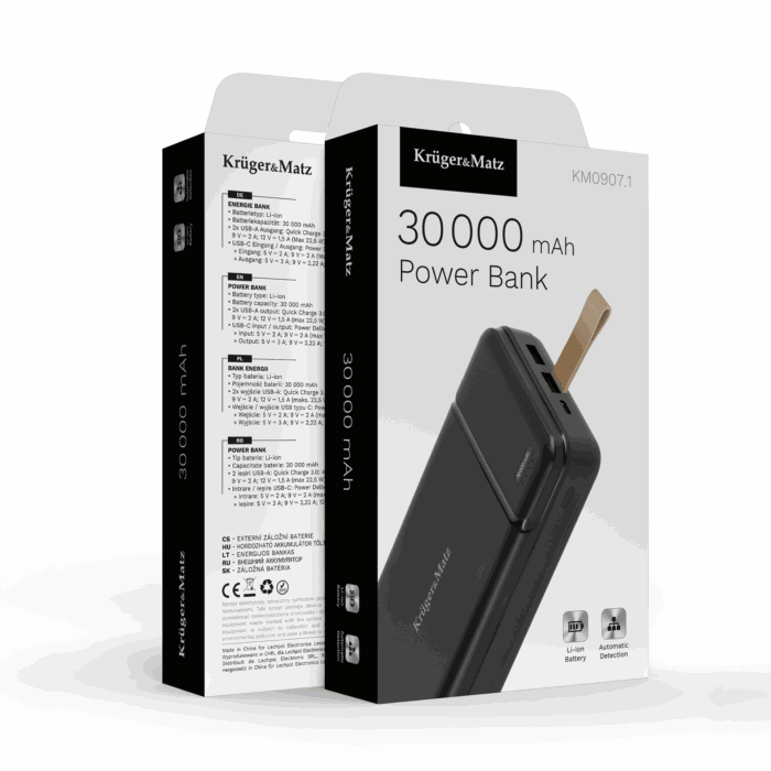 Літій-іонний Krüger&matz KM0907.1 зовнішній акумулятор ємністю 30000 мАг з функцією контролю якості та розрядження (PD) - Зображення 7