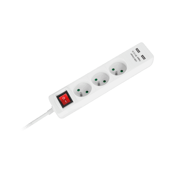 Подовжувач Rebel URZ3202-5 Power 3 розетки + 2 USB розетки з вимикачем - 5 м - Зображення 2