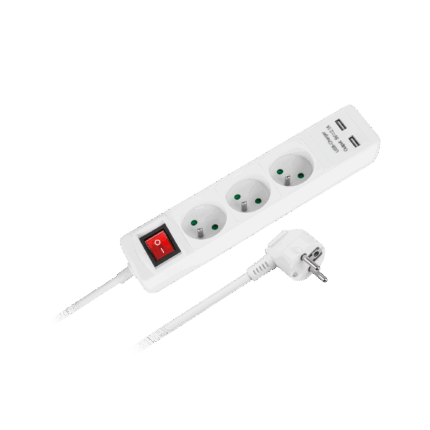 Подовжувач Rebel URZ3202-5 Power 3 розетки + 2 USB розетки з вимикачем - 5 м