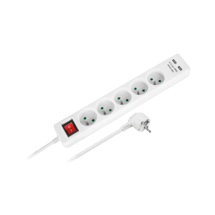 Подовжувач Rebel URZ3203-5M Power 5 розеток + 2 USB розетки з вимикачем - 5 м