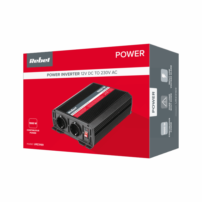 Перетворювач Rebel URZ3169 12V/230V 1000W 2 розетки F-типу: німецький - Зображення 4