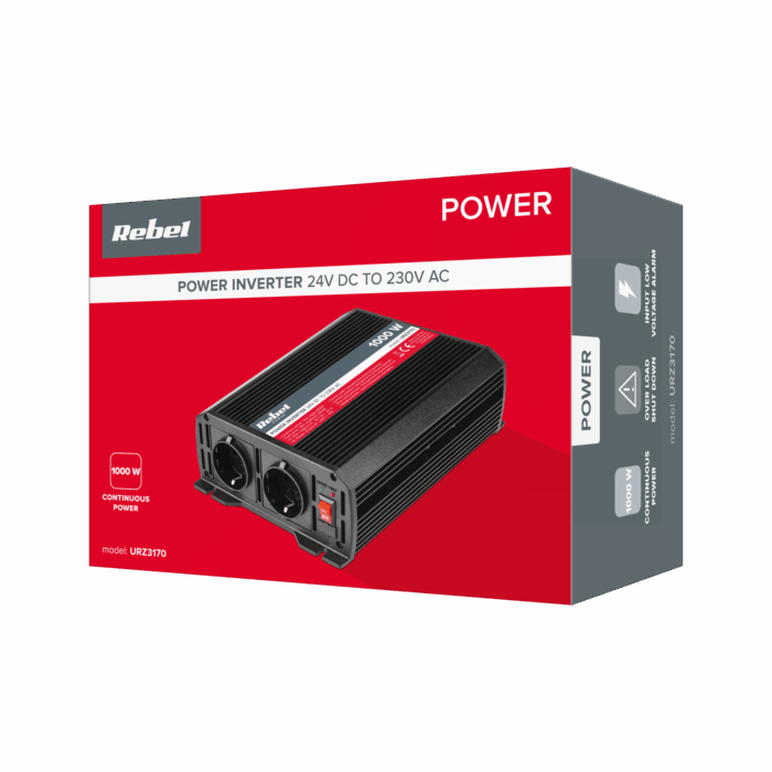 Перетворювач Rebel URZ3170 24V/230V 1000W, 2 розетки F-типу: німецький - Зображення 4