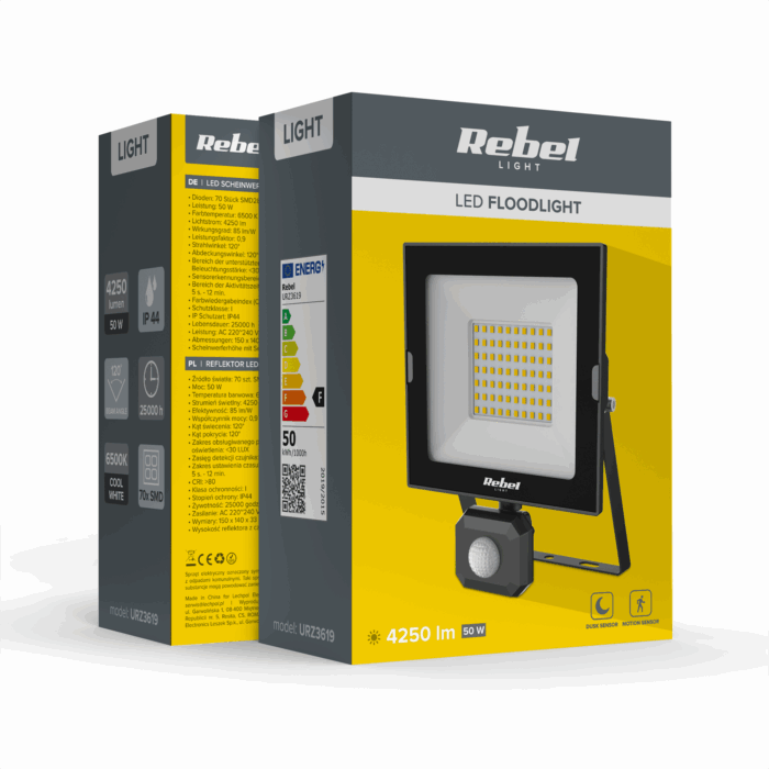 Світлодіодний прожектор Rebel URZ3619 50W з датчиком руху та сутінків, 6500K - Зображення 3
