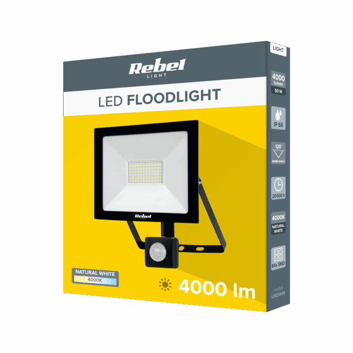 Світлодіодний прожектор Rebel URZ3606 50 Вт (84X 2835 SMD) 4000K з датчиком руху та сутінків, 230 В - Зображення 3