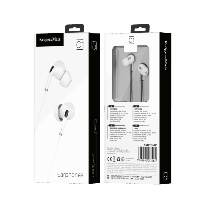 Навушники-вкладиші Krüger&matz KMPC1-W C1 USB-C з мікрофоном, білі - Зображення 3