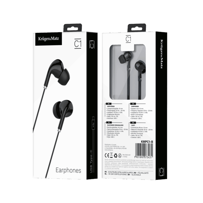 Навушники-вкладиші Krüger&matz KMPC1-B C1 USB-C з мікрофоном, чорні - Зображення 3