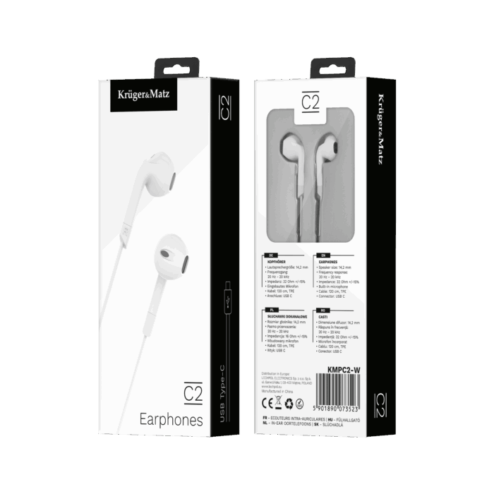 Навушники-вкладиші Krüger&matz KMPC2-W C2 USB-C з мікрофоном, білі - Зображення 3