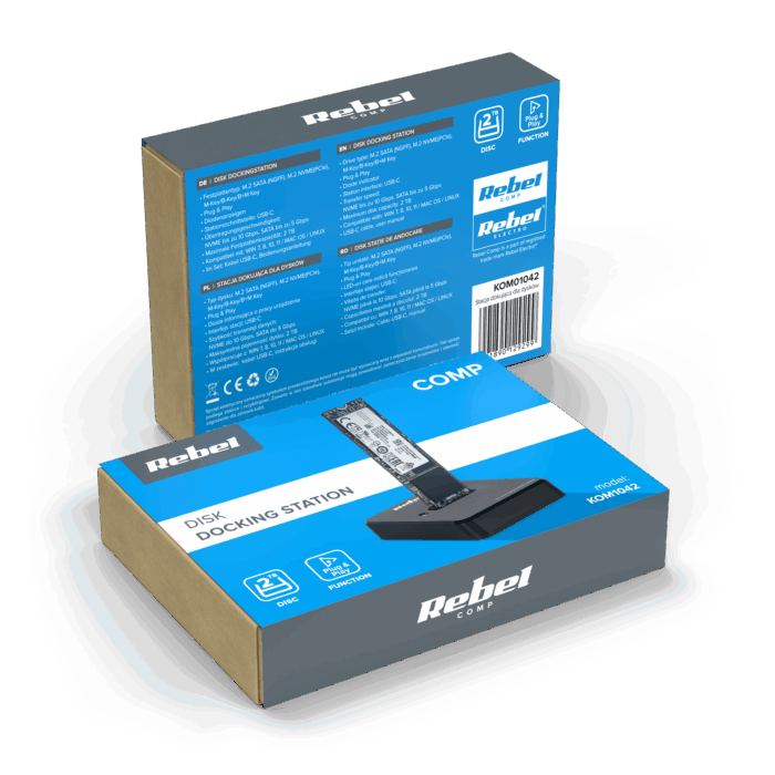 Док-станція Rebel KOM1042 Aluminum NVME M2 для накопичувачів (Mkey+ B+Mkey) USB Type-C - Зображення 6