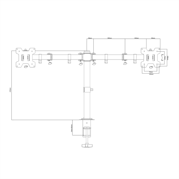 Кронштейн для двох моніторів 13"-27" Cabletech UCH0212-1 - Зображення 5
