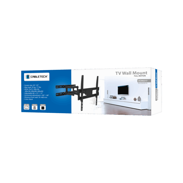 Настінне кріплення 26-55 Cabletech UCH0217 дюймів чорного кольору LPA52-09446 (вертикальне та горизонтальне регулювання) - Зображення 4