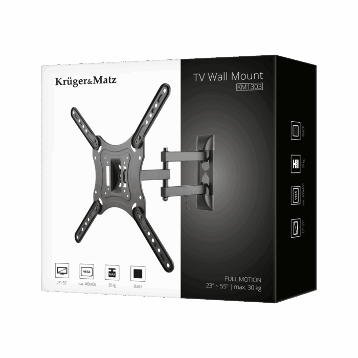 Настінне кріплення Kruger&Matz для LED-телевізора KM1303 23-55 дюймів, чорне (вертикальне та горизонтальне регулювання) - Зображення 16