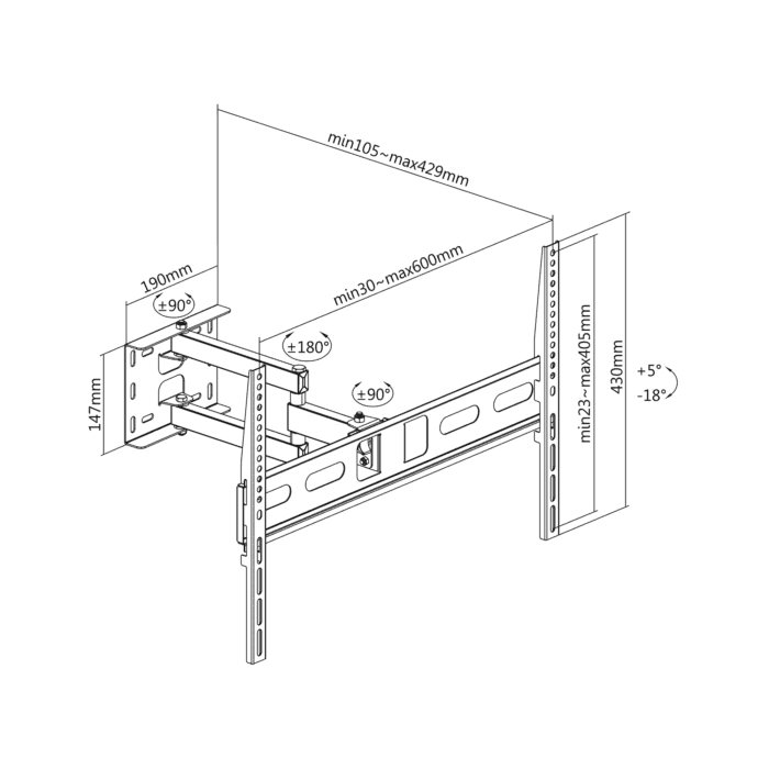 Універсальне настінне кріплення для LED-телевізора Cabletech UCH0199-1 (37-70 дюймів), вертикальне та горизонтальне регулювання - Зображення 8