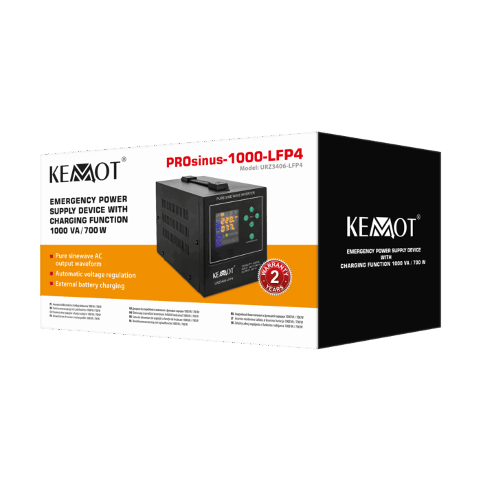 Аварійний блок живлення Kemot URZ3406-LFP4 PROsinus-1000-LFP4, перетворювач чистої синусоїди з функцією заряджання 12V 230V 1000VA/700W - Зображення 4