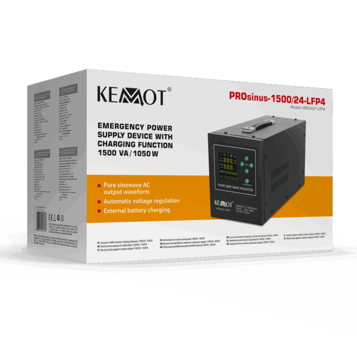 Аварійний блок живлення Kemot URZ3427-LFP4 PROsinus-1500/24-LFP4, перетворювач чистої синусоїди з функцією заряджання 24V 230V 1500VA/1050W - Зображення 5