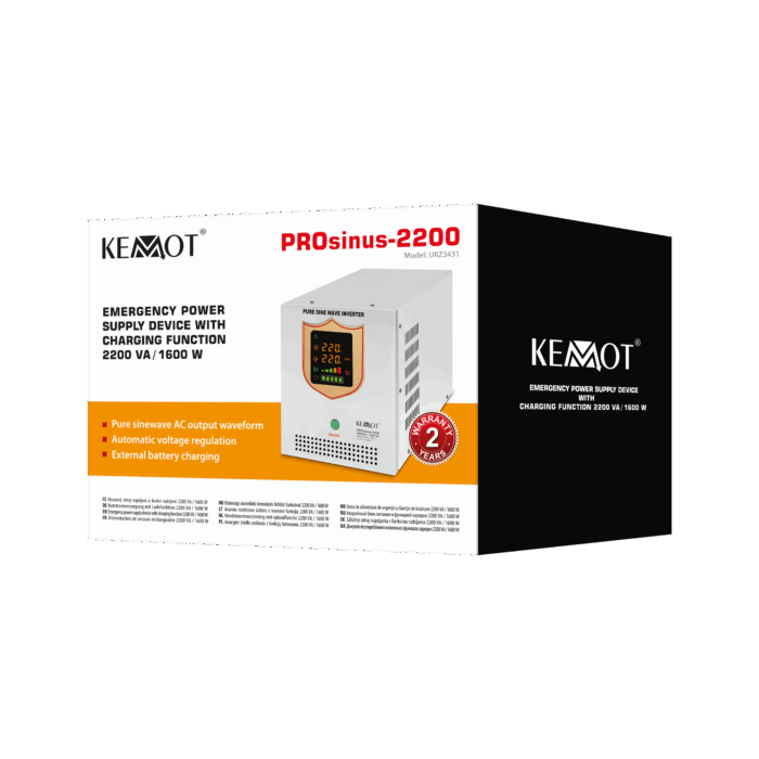 Аварійний блок живлення Kemot URZ3431 PROsinus-2200, перетворювач чистої синусоїди з функцією заряджання 12V 230V 2200VA/1600W - Зображення 4