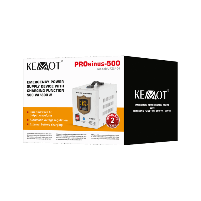 Аварійний блок живлення Kemot URZ3404 PROsinus-500, перетворювач чистої синусоїди з функцією заряджання 12V 230V 500VA/300W - Зображення 4