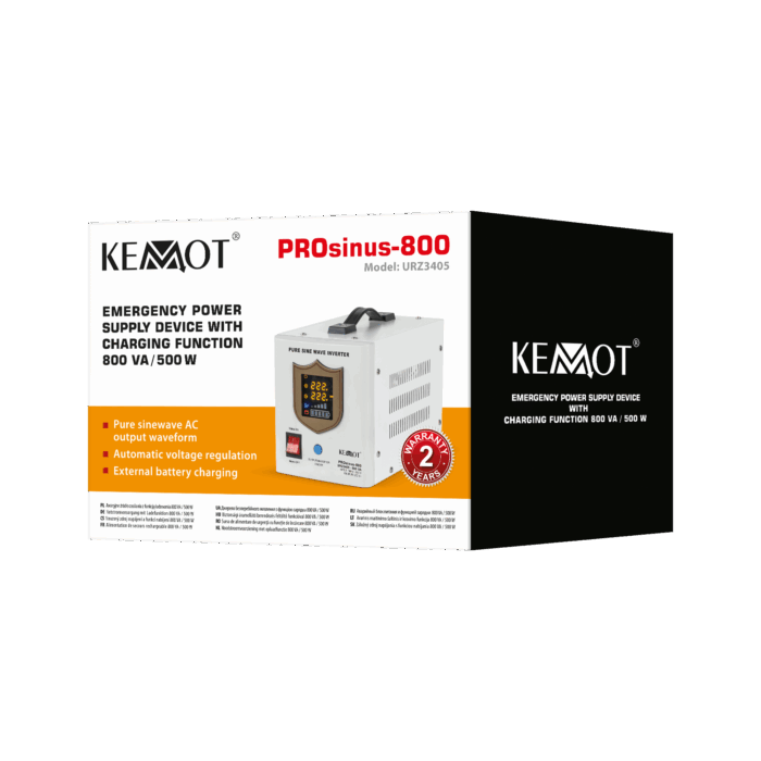 Аварійний блок живлення Kemot URZ3405 PROsinus-800, перетворювач чистої синусоїди з функцією заряджання 12V 230V 800VA/500W - Зображення 4