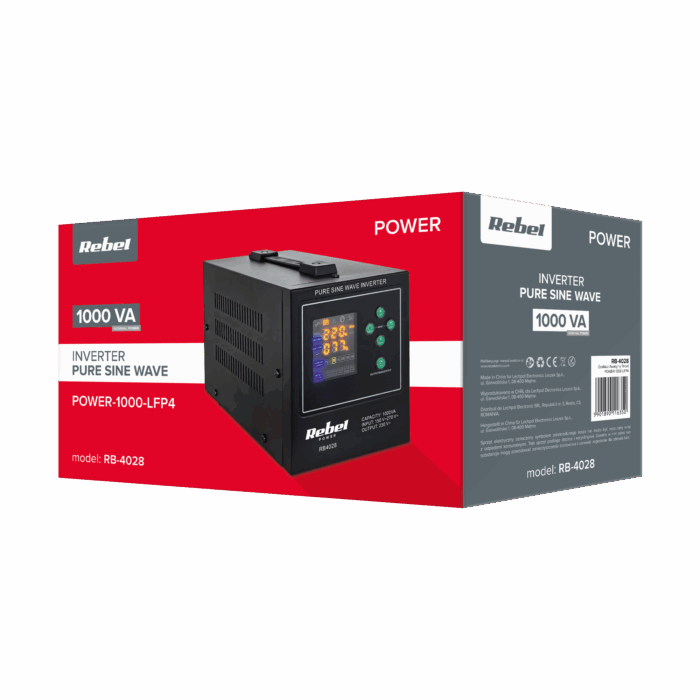ДБЖ Rebel RB-4028 POWER-1000-LFP4 - перетворювач чистої синусоїди з функцією заряджання 12V 230V 1000VA/700W - Зображення 4