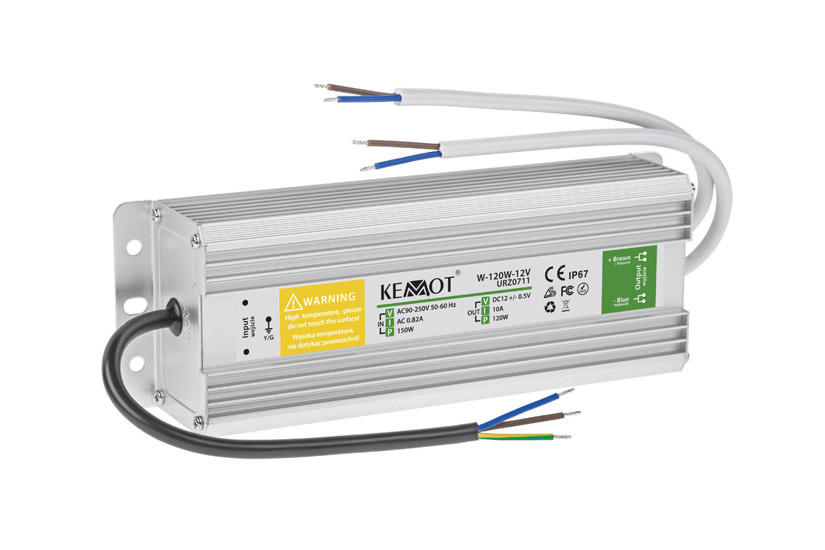 Блок живлення для діодної гірлянди W-120W-12V 10A IP67 Блок живлення для діодної гірлянди W-120W-12V Kemot URZ0711 10A IP67