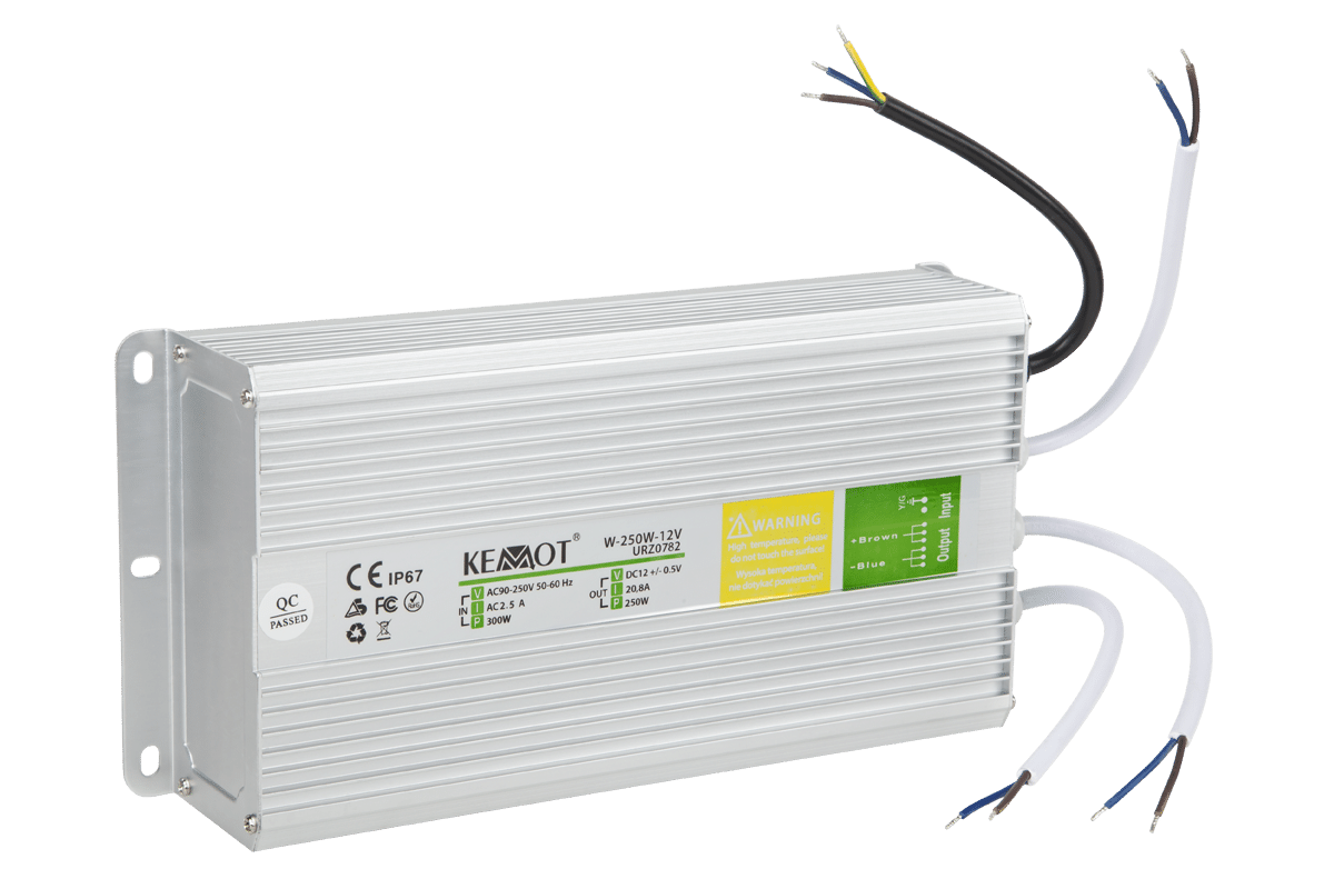 Блок живлення для діодної гірлянди W-250W-12V IP67 Блок живлення для діодної гірлянди W-250W-12V Kemot URZ0782 IP67