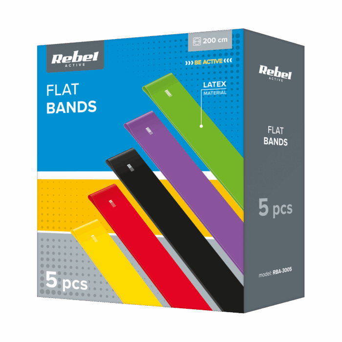 Комплект латексних еспандерів для вправ 2 м - Flat Band LTs-1, 2,5-20 кг, 5 еспандерів, Rebel RBA-3005 ACTIVE - Зображення 6
