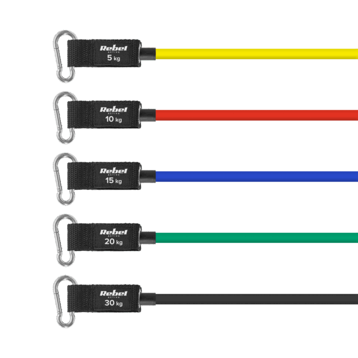 Комплект еспандерів для вправ - Power Tube Set, 5-80 кг, 5 еспандерів, Rebel RBA-3006 ACTIVE - Зображення 5
